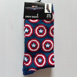 Marvel Captain America Crew Socks Size 9–13 Shield Print NWT